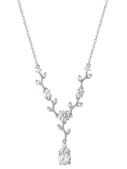 Women'S Fine Silver Plated Cubic Zirconia Vine Pendant Necklace, 18"